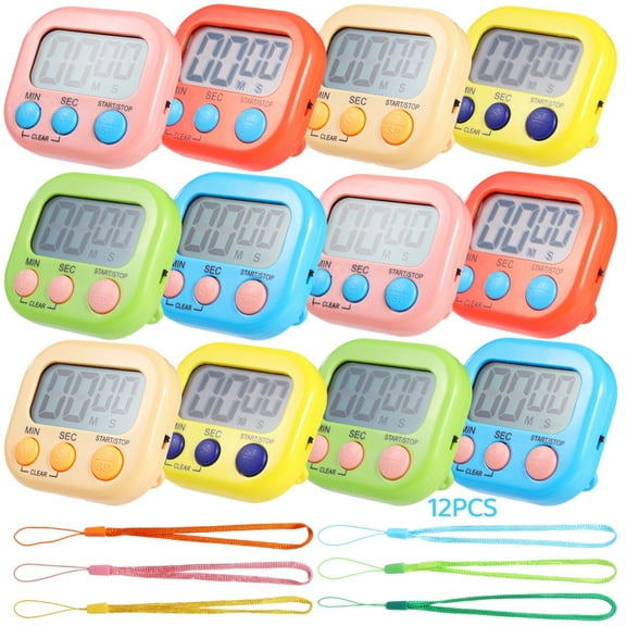 12 PCS Bulk Digital Timer, Timers for Classroom, On/Off Switch Minute Second Countdown Big LCD Display Timer, Loud Alarm for Exercise Cook Baking Teacher