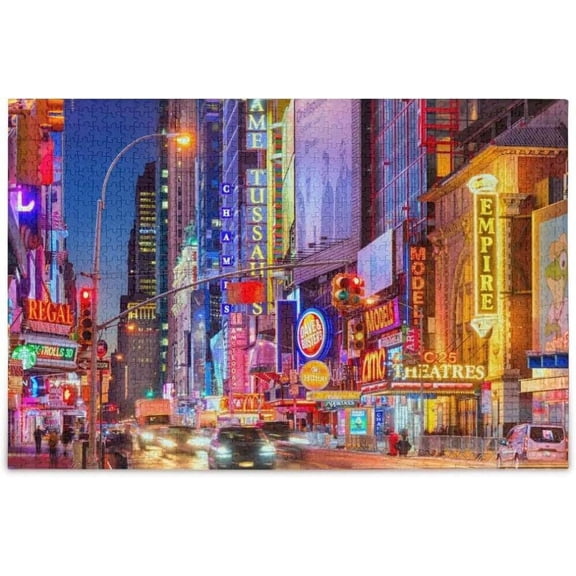 Coolnut Time Square Puzzle 500 Pieces Wooden Puzzle Artwork Jigsaw Puzzle Home Decor, 20.5 x 14.9 Inch