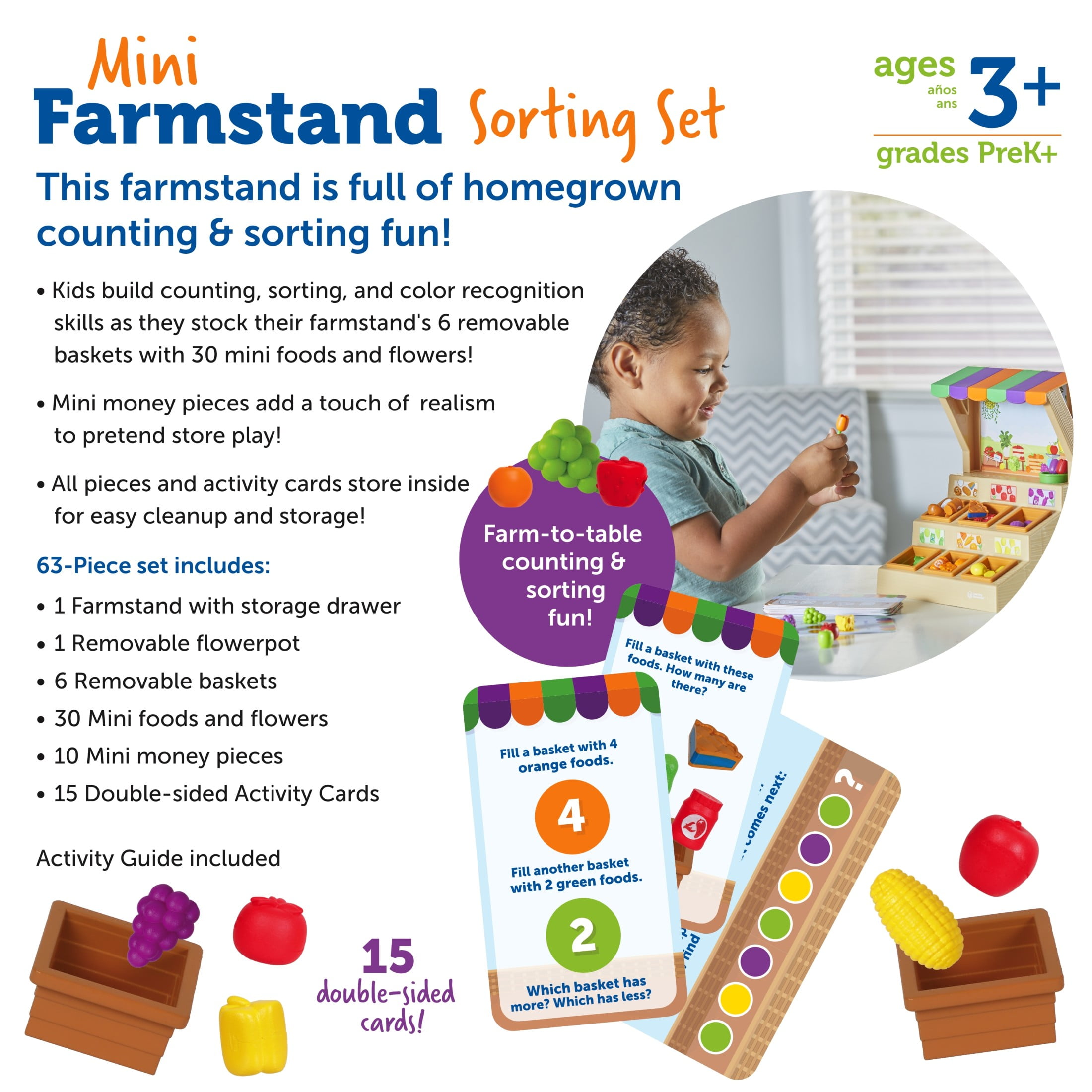 Learning Resources Mini Farmstand Sorting Set Play Food for Kids Sorting Toys for Toddlers Ages 3 and Up