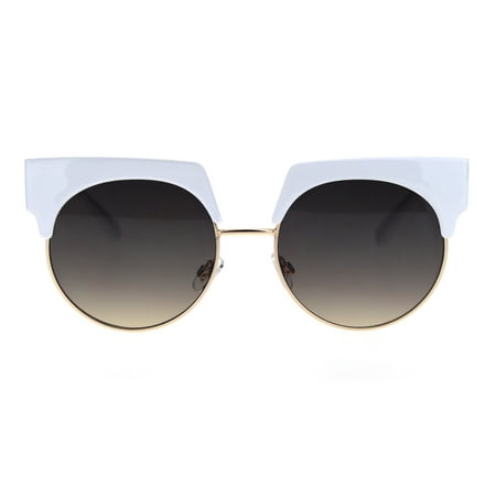 SA106 - Womens Thick Brow Half Horn Rim Cat Eye Sunglasses White Gold ...