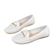 thumbnail image 4 of Womens White Perforated Loafers with Metal Horsebit - Breathable Square Toe Slip-On Flats, Comfortable PU Faux Leather Casual Shoes for Walking Office,Size 9.5, 4 of 9