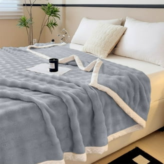 Berkshire Blanket Gray, White, Multi-Color Plaid Sherpa, Velvet