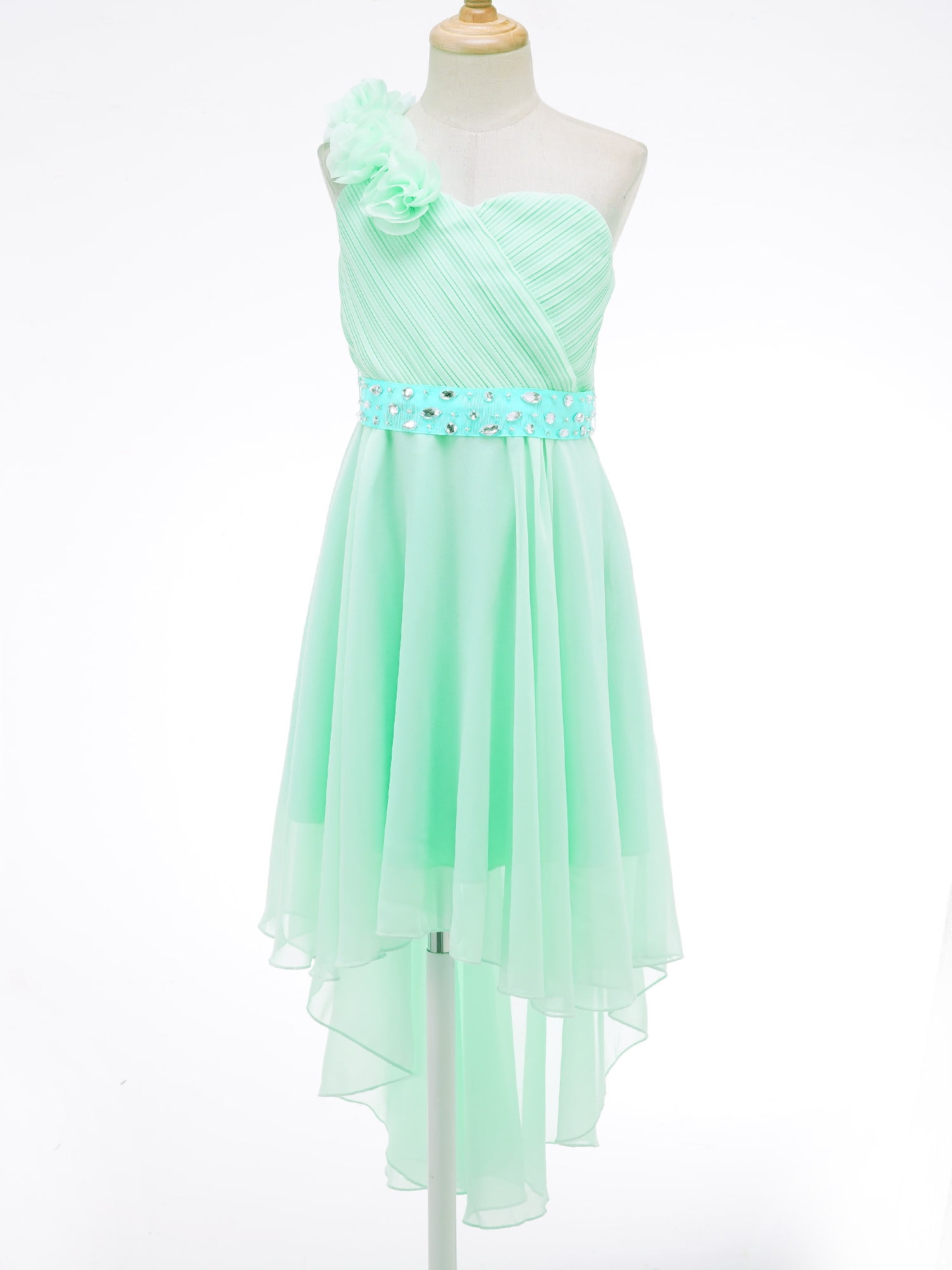 MSemis Girls One Shoulder Chiffon Party Dress Rhinestone Sash Bridesmaid  Wedding Party Dresses Prom Gown Mint Green 8 - Walmart.com