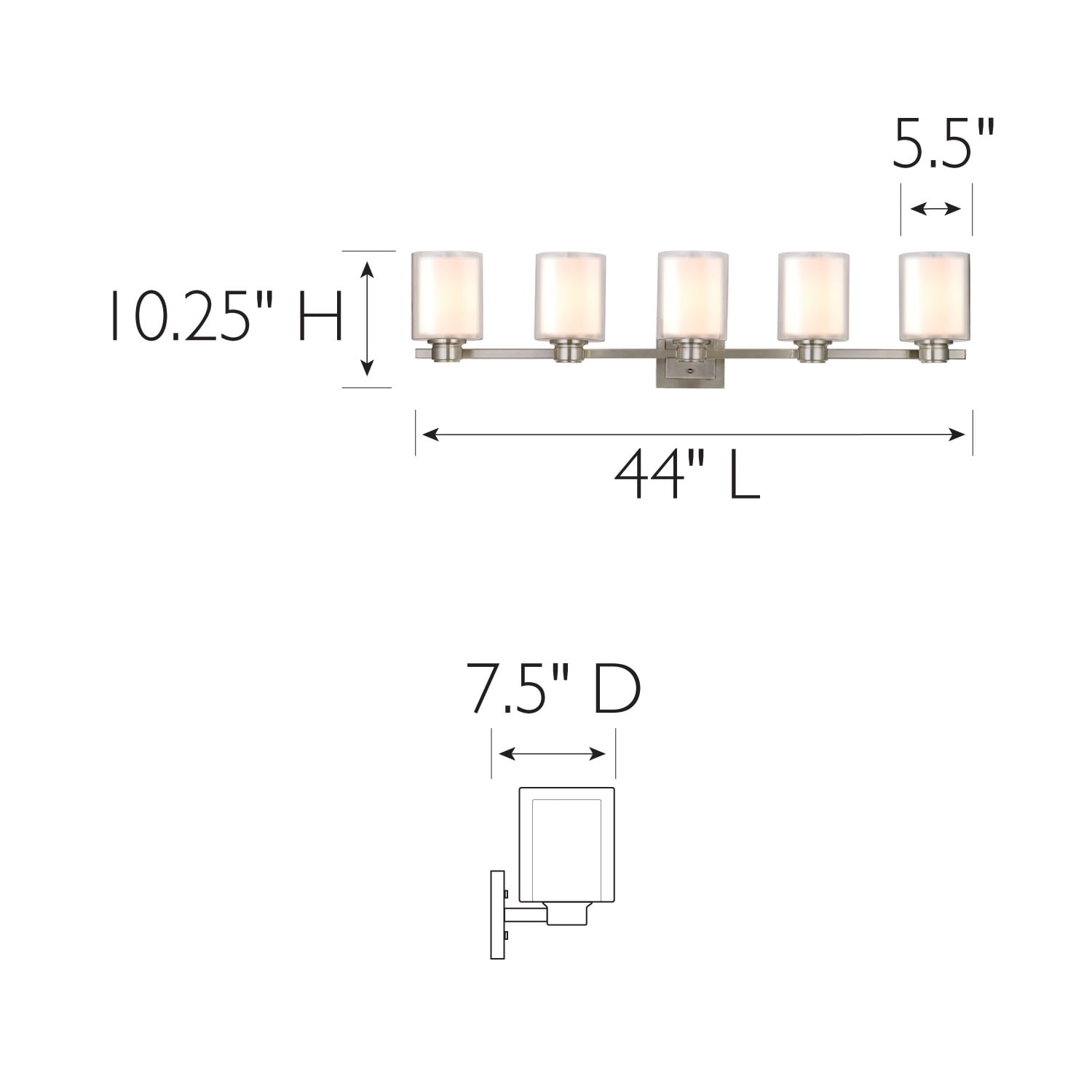 Design House Oslo Traditional 5-Light Indoor Dimmable Bathroom Vanity Light with Double Glass Shades, Satin Nickel