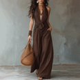 thumbnail image 5 of IUYRTFE Women's Sleeveless Halter Neck Tie Waist Wide Leg Jumpsuit with Pockets Casual Long One Piece Romper, 5 of 7