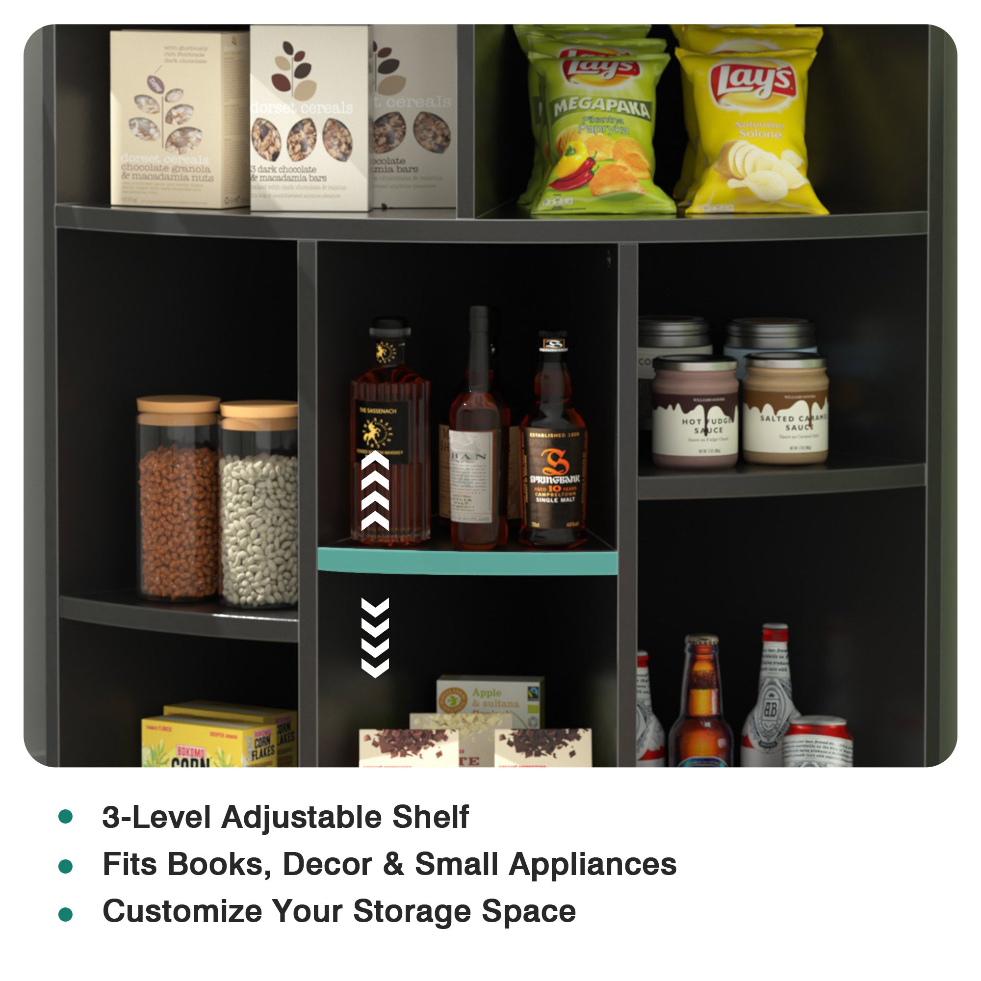 VECELO Corner Cabinet Storage with USB Ports and Outlets, Wooden Cubby Bookshelf for Small Space, Adjustable Shelves Corner Cube Toy Storage for Playroom, Bedroom, Living Room, Black