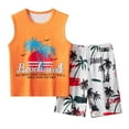 thumbnail image 2 of XUELUO Kids Boys Casual Outfit Sets Summer Coconut Tree Print Crew Neck Sleeveless Vest Tank Tops And Shorts Fashion Casual Daily-Wear,Orange,7 Years, 2 of 9