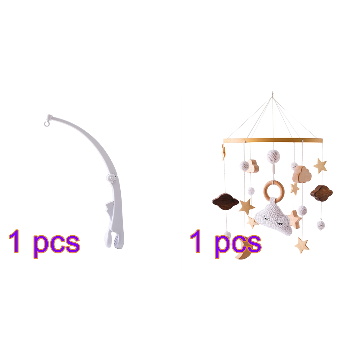 Baby Crib Bell Mobile – Wooden Rotating Wind Chimes with Star, Moon & Cloud Crochet Pendants, Soothing Sleep Aid & Interactive Nursery Toy for Newborns