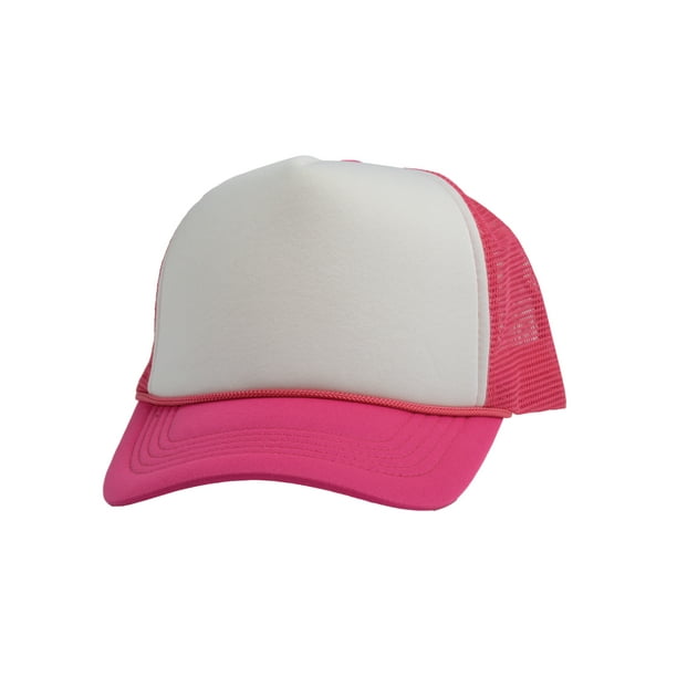 Top Headwear Blank Trucker Hat - Mens Trucker Hats Foam Mesh Snapback  White/Hot Pink