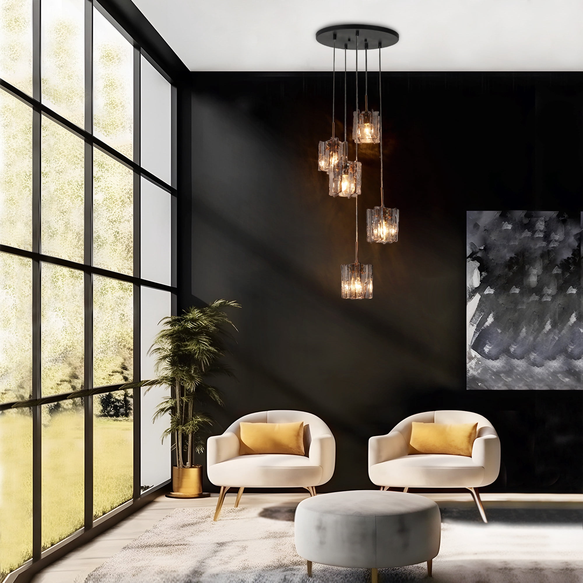 LNC Tucana 5-Light Matte Black Modern/Contemporary Led Crystal Chandelier