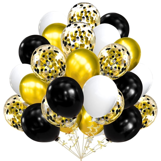 Set de globos AULE, dorado metalizado y látex, negro y blanco, paquete de 60