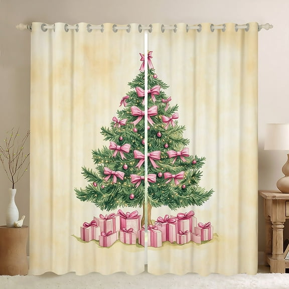 Manfei Bowknot Xmas Tree Black Out Curtains for Teen, Dreamy Fairy Tale Curtains Pack of 2 (42x63 Each), Merry Christmas Bedroom Curtains, Curtains and Drapes Decor