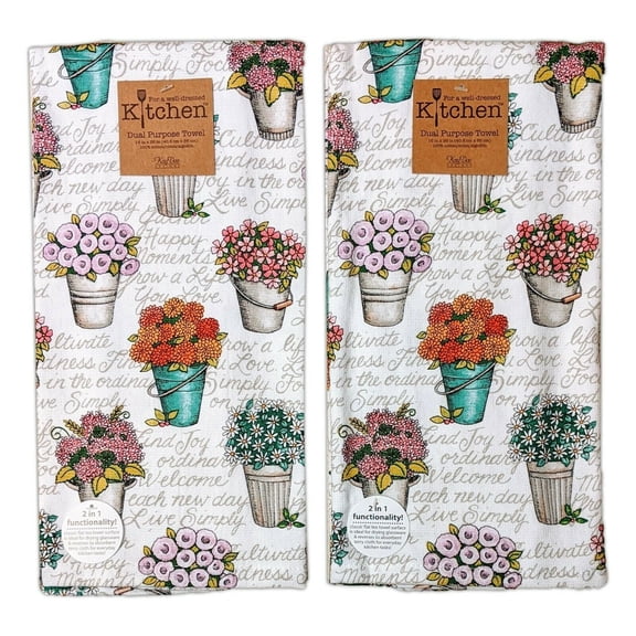 Set of 2 LIVE SIMPLY FLORAL Terry Kitchen Towels by Kay Dee Designs