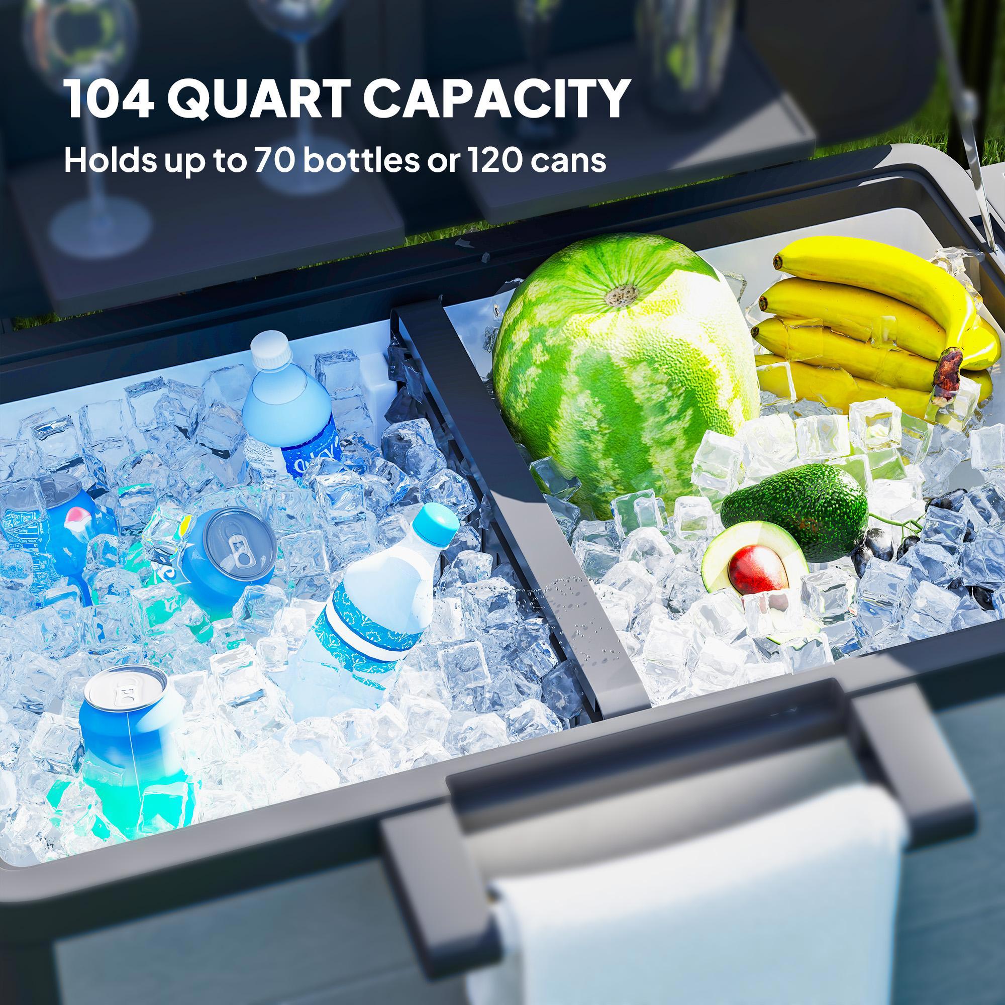 Barara King 104 Quart Cooler with Bottle Opener Shelves Wheels, Portable Outdoor Cooler for Backyard, Deck, Poolside Party, Gray