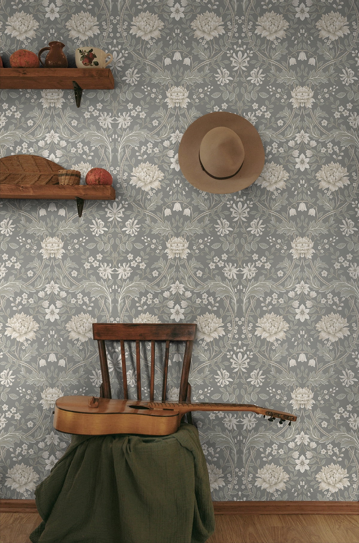 NextWall  Honeysuckle Trail Peel and Stick Wallpaper 20.9 in. W x 18 ft. L - Daydream Grey
