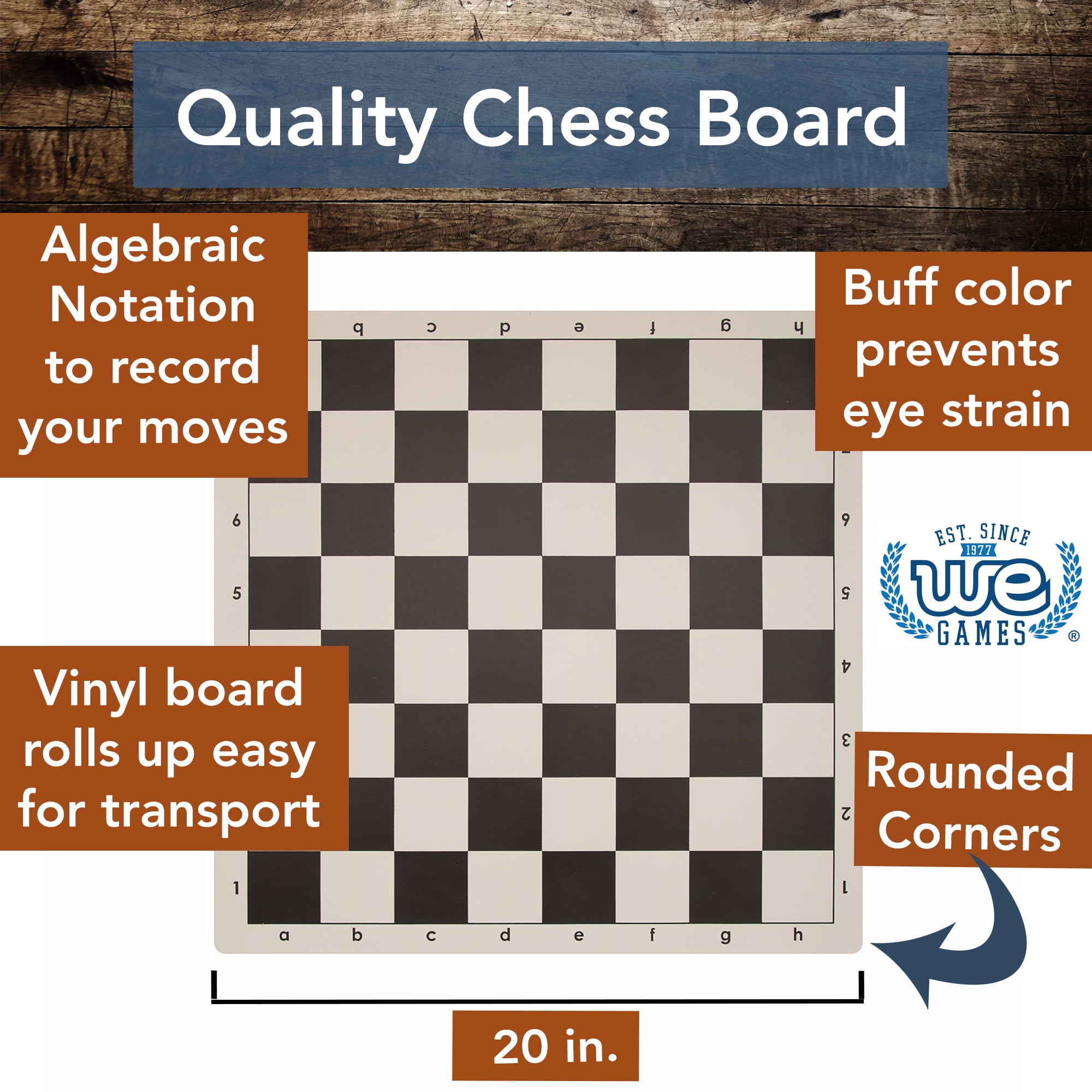 WE Games Travel Tournament Chess Set, 20 inch Roll Up Vinyl Chess Board with Storage Bag