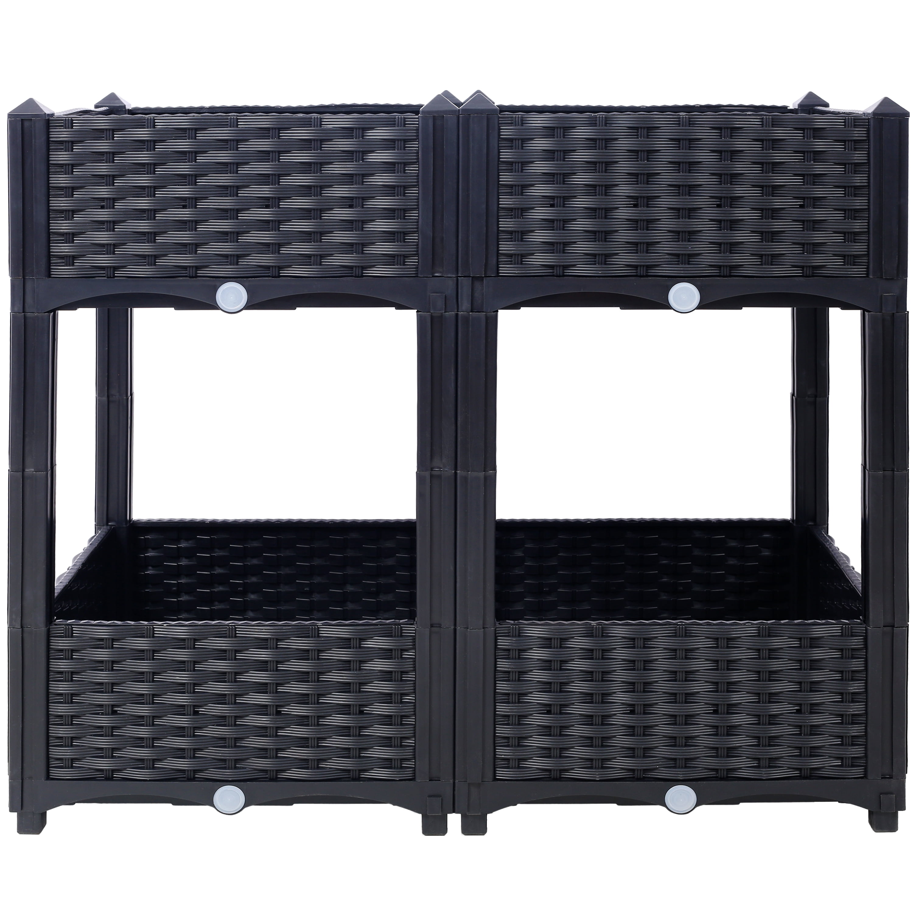 AsterOutdoor Planter Raised Beds Elevated Garden Box with Drainage System, Plastic Rattan-Style Outdoor Standing Planter