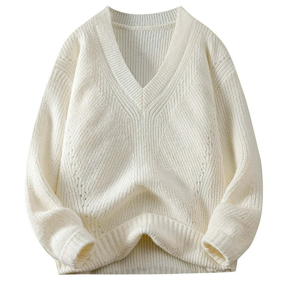 hotojiny Men's Knit Sweater Comfortable Soft V-Neck Fall Top Big and Tall Mens Solid Color Loose Fit Fashion Pullover