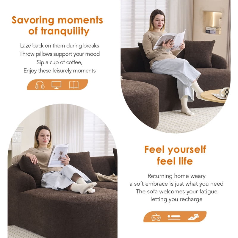 Curved Sectional Sofa with Chaise, 99'' Modern Luxury Chenille Cloud Couch for Living Room, Oversized 3-Seater Sofa Couch for Living Room, No Assembly
