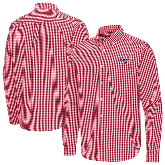 Men's Antigua Red Washington Capitals Ellis Tri-Blend Long Sleeve Button-Down Shirt