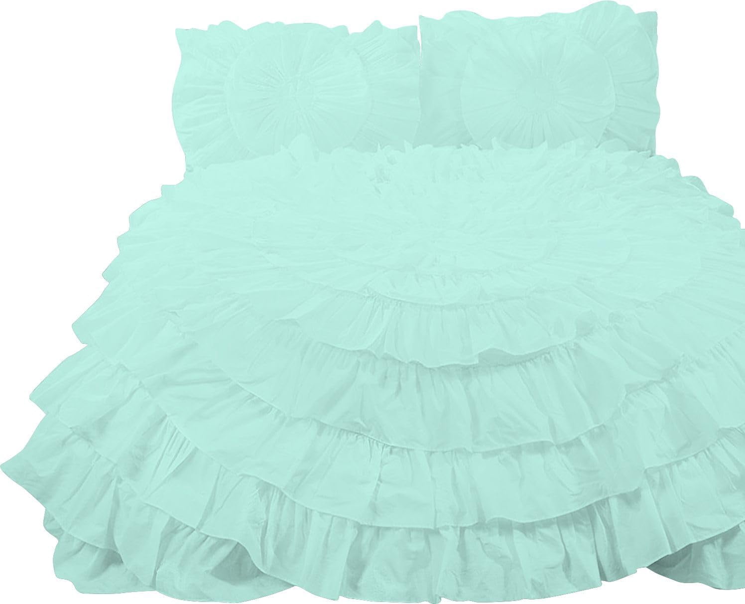 D.N.G. BEDDINGS 1 Piece 100% Egyptian Cotton Circle Ruffle Comforter, 550 GSM Filled Microfiber - Super King Size, Aqua Blue Color - 800 Thread Count