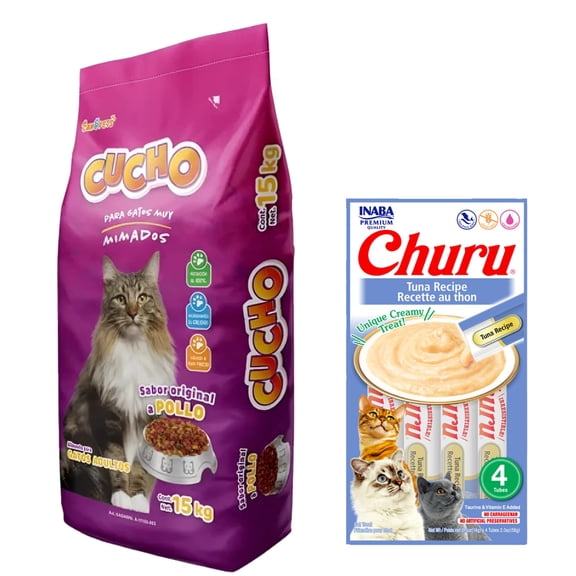 Cucho 15 Kg + Churu Atún Sobre con 4 Tubos de 14 g