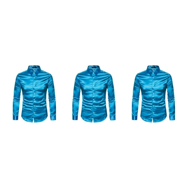 Qarigey Camisa satinada lisa para hombre Casual Slim Fit - Grande y de secado rápido para cualquier ocasión Funcional antiarrugas Boda azul M Type1 NO1