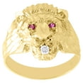 thumbnail image 2 of Real 10K Yellow Gold Mens Lion Head Pinky Ring 18mm Fancy Band Created Ruby Eyes, 2 of 5