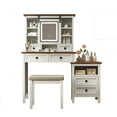 thumbnail image 2 of Vastcury Farmhouse Makeup Vanity Desk with LED Lighted Mirror and Charging Station, Bedroom Dressing Vanity Table Set with Drawers, Natural Wood, 2 of 9