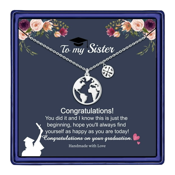 TINGN Graduation Gifts for Her 2024 Compass Graduation Necklace Graduation Gift Map World Necklace Travel Gifts for Women