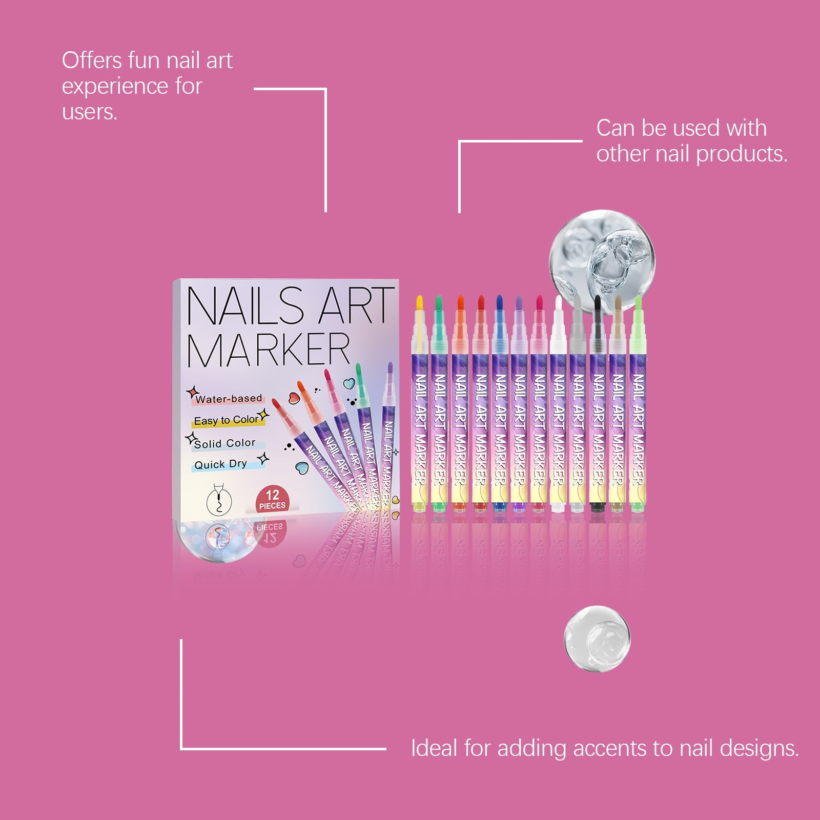 12 Colors 3D Nail Polish Pens for Painting, Nail Art Pens Set, 2025 Upgrade Nail Art Markers for Gel Nails, DIY Quick Dry Graffiti Dotting Point Liner Pens, Nails Art Drawing Tool