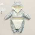 thumbnail image 4 of WRKEKC Infant Puffer Romper Bear Print Hooded Zipper Front Windproof Thickened Warm Snug Fitting Fall Winter Jumpsuit for Boys and Girls 0-18 Months, 4 of 4