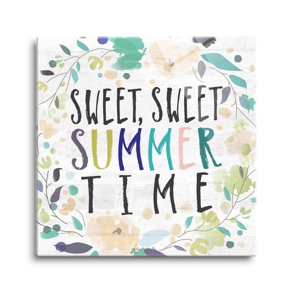 Sweet Summer Time Peach Green Floral 8 x 8 Glass Wall Hanging Sign