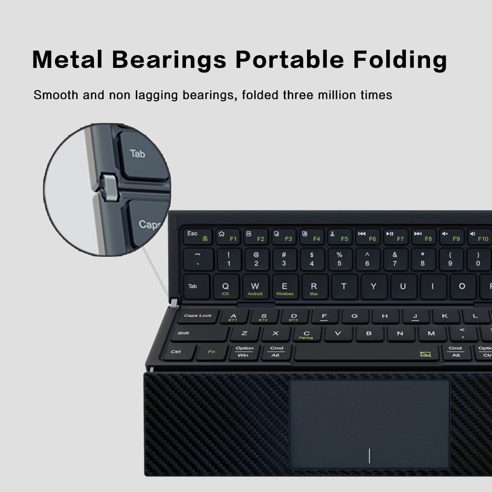Tri-Fold Foldable Bluetooth Keyboard Built-in Touchpad, Rechargeable Wireless Travel Keyboard Multi Device Compatible for Smartphone Tablet