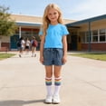 thumbnail image 5 of Bixock Toddler Boys Girls 2-piece Summer Set,Kids Clothings Set,Crew Neck Short Sleeve Top Denim Shorts and Long Socks Casual Matching Outfits for Boys and Girls Kids Clothings 2-10 Years, 5 of 7