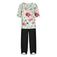 thumbnail image 4 of Nrmvnmi Women's Summer 2 Piece Outfits Casual Floral Prints Short Sleeve Pajama Tops Wide Leg Pants Lounge Sets Tracksuits Mothers Day Gifts, 4 of 5