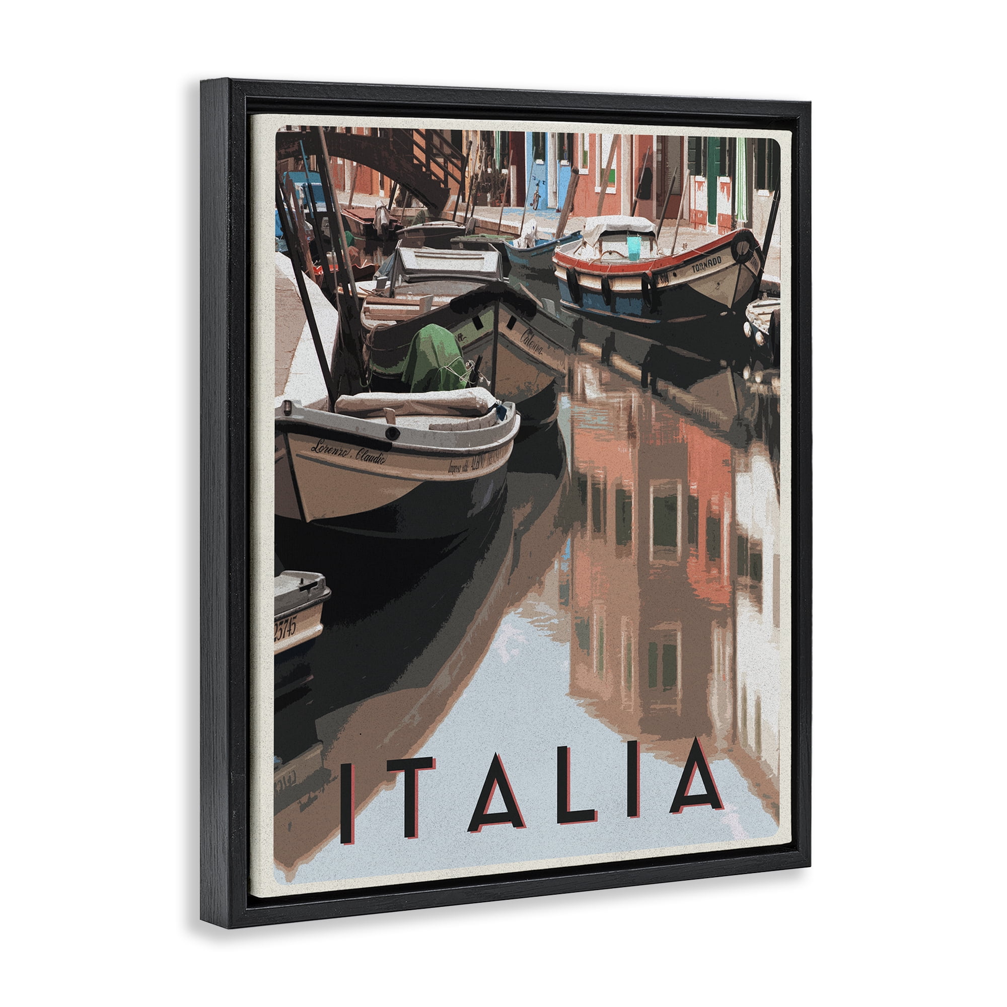 Stupell Industries Italia Canal Poster Black Framed Floater Canvas Wall Art, design by Shelley Lake