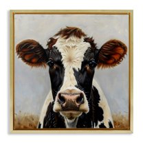 Stupell Industries Stoic Cow Gaze Portrait Animals Painting Gold Floater Framed Canvas Art Print Wall Art, 18 x 18