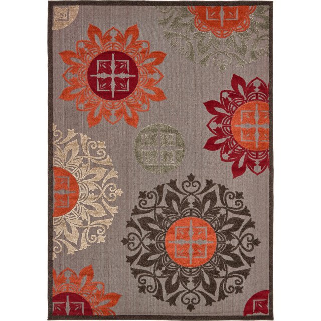 Unique Loom Modern Collection Carved Botanical Transitional Indoor and Outdoor Flatweave Area Rug, 7 x 10 Feet, Brown/Beige