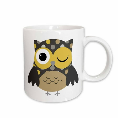 

3dRose Cute Yellow Polka Dot Owl Ceramic Mug 11-ounce