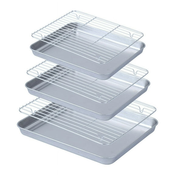 Flat Bottom Drain Tray, Barbecue Tray, Grid Rack, Draining and Preparation Tray, Baking Tray with Cooling Rack Set