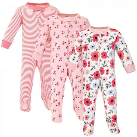 UPC: 0660168674514 | Touched by Nature Baby Girl Organic Cotton Zipper Sleep and Play 3pk Coral Garden 6-9 Months
