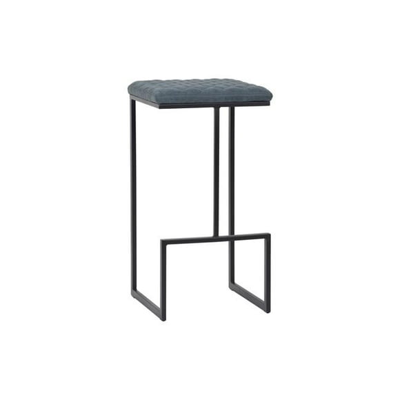 LeisureMod QS29BU 29 x 15 x 15 in. Quincy Quilted Stitched Leather Bar Stools with Metal Frame&#44; Peacock Blue