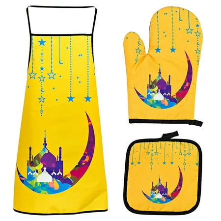 

CYMMPU Polyester Aprons Clearance Eid Al-Fitr Thickened Baking High Temperature Oven Gloves Insulation Pad Apron Insulation Set Multicolor