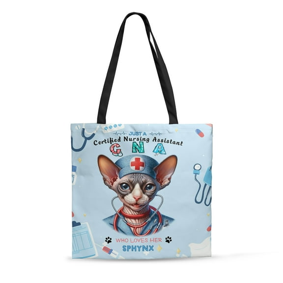 Just a Certified Nursing Assistant Cna Who Loves Her Sphynx All Over Print 3D Canvas Tote Bag Cat Lover Kitten Owner Gifts Idea Reusable Handbag - 00003