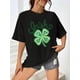 thumbnail image 1 of Women's T Shirts Summer Tops Simple Heart Graphic Shirts Sayings Short Sleeve Vacation Casual Blouse Thankful teeIrish Cartoon Style Playful Design Featuring Four-Leaf Clover Heart Shapes And Whimsi, 1 of 8