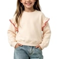 thumbnail image 2 of Falkdiz Cotton Sweatshirts for Girls Crew Neck Crew Neck Pullover Outdoor Casual Gifts Long Sleeve Warm Fleece Girls Tops Solid Color , Beige , Size: 2-3 Years, 2 of 7