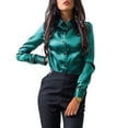 thumbnail image 2 of sunsanly Women Spring Shirt OL Style Solid Color Loose Satin Single-breasted Commute Long Sleeves Turn-down Collar Spring Blouse Women Clothes, 2 of 8