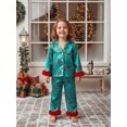 thumbnail image 3 of Cjfdfy Toddler Baby Girl Christmas Silk Stain Pajamas Set Kids Girls PJS Set Sleepwear Fall Winter Clothes Pumpkin Bow Print Long Sleeve Button Down Shirt with Long Pants Set Loungewear 1-8Y, 3 of 9