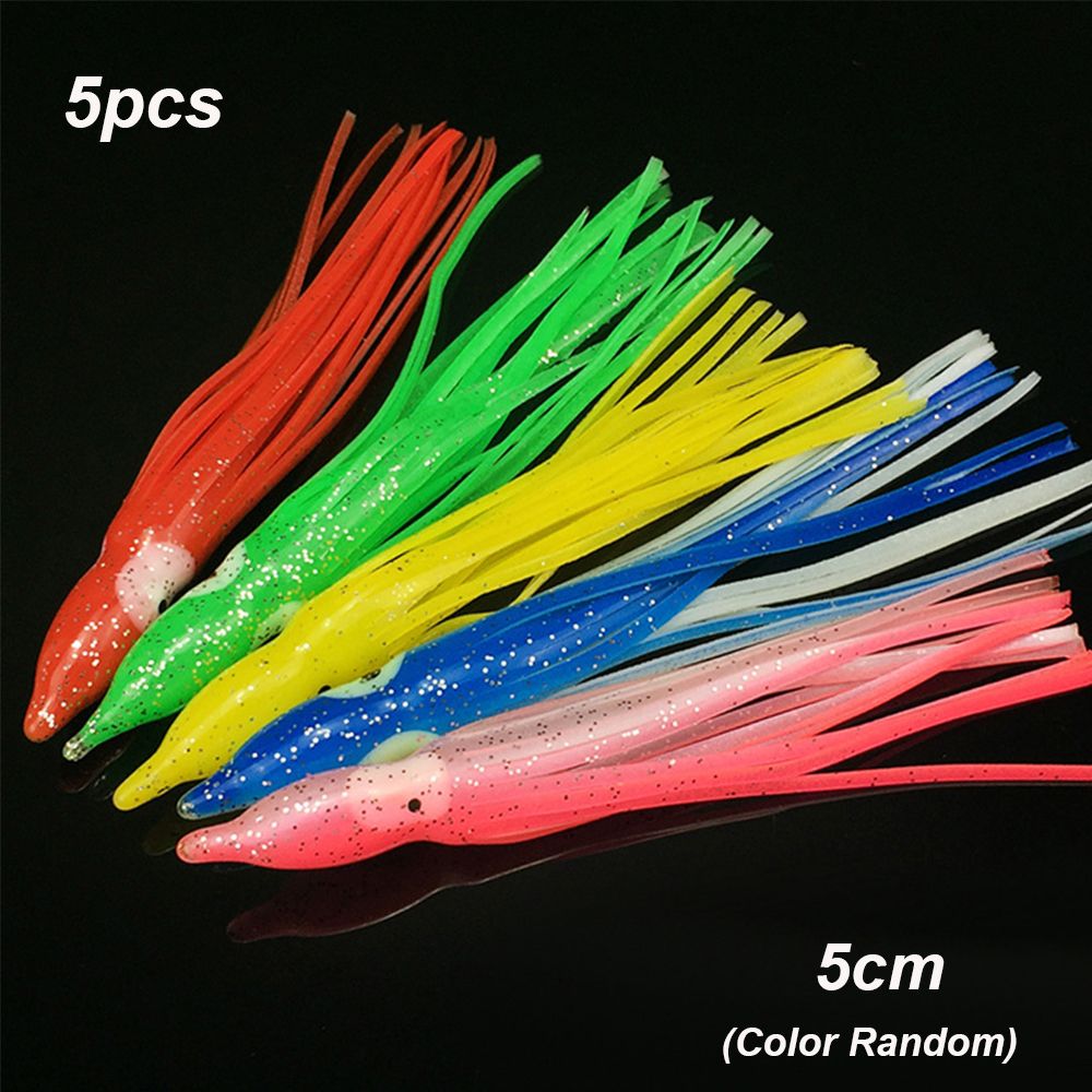 5 pieces 5/6/7/10/12/15 Random Color Durable Artificial Portable Swim Squid  Skirt Lure Soft Silicone Saltwater Octopus Bait Fishing Tackle 10CM 